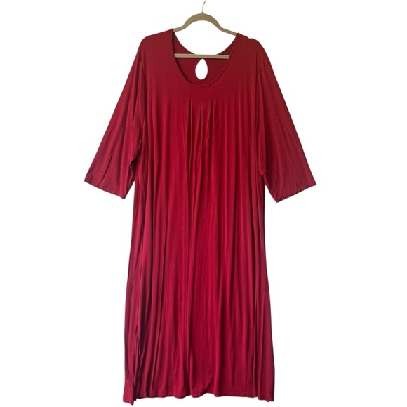 NorthStyle Dresses & Skirts - NorthStyle midi shirt dress 3X Red Keyhole 3/4 sleeves womens Pleated Side slit